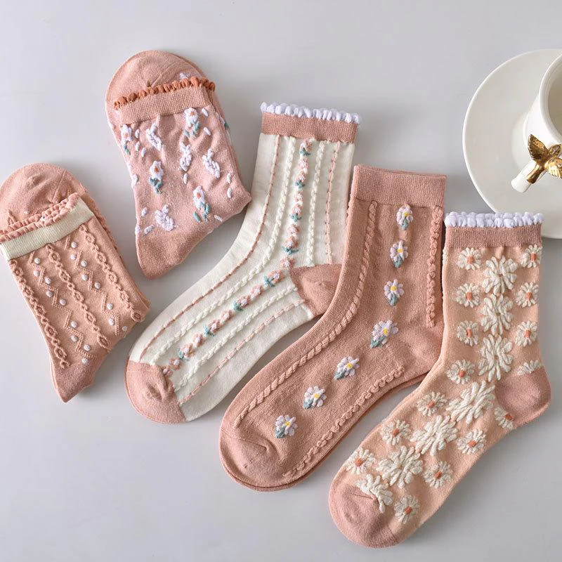 5 Pairs Womens Floral Socks - Image 13