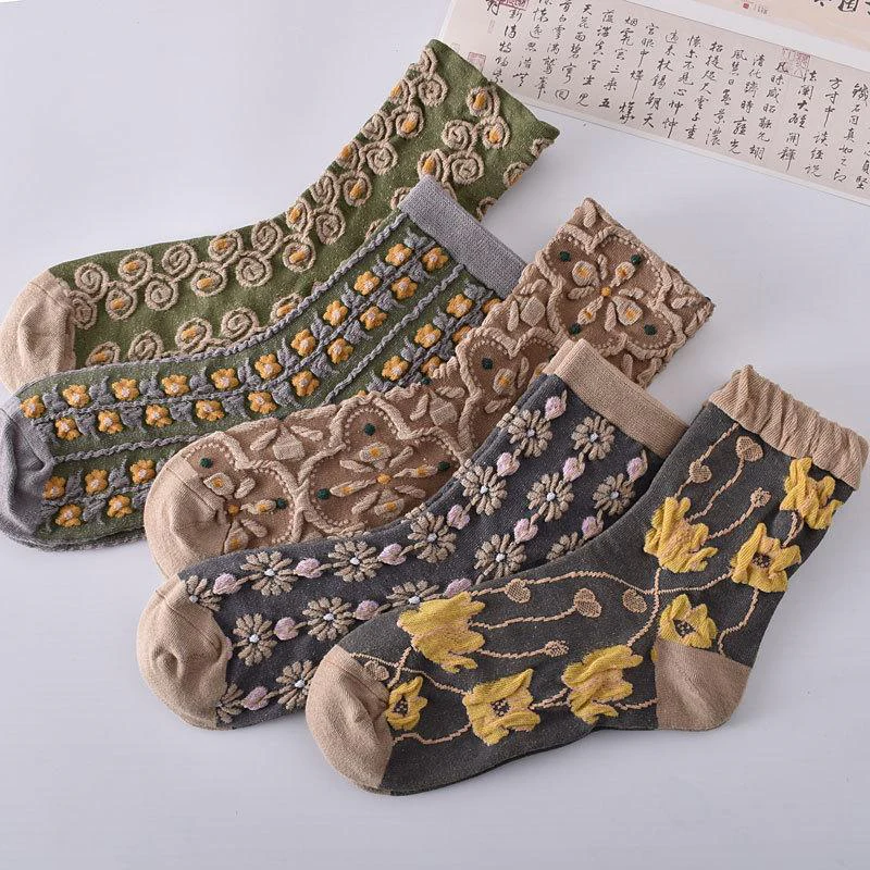 5 Pairs Womens Floral Socks - Image 5