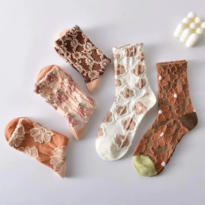 5 Pairs Womens Floral Socks - Image 7