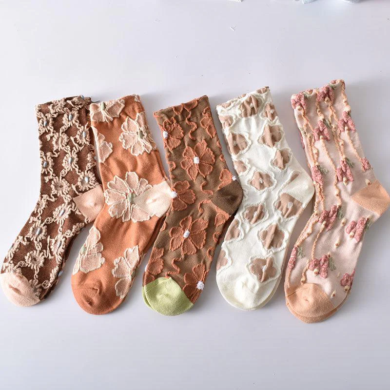5 Pairs Womens Floral Socks - Image 8