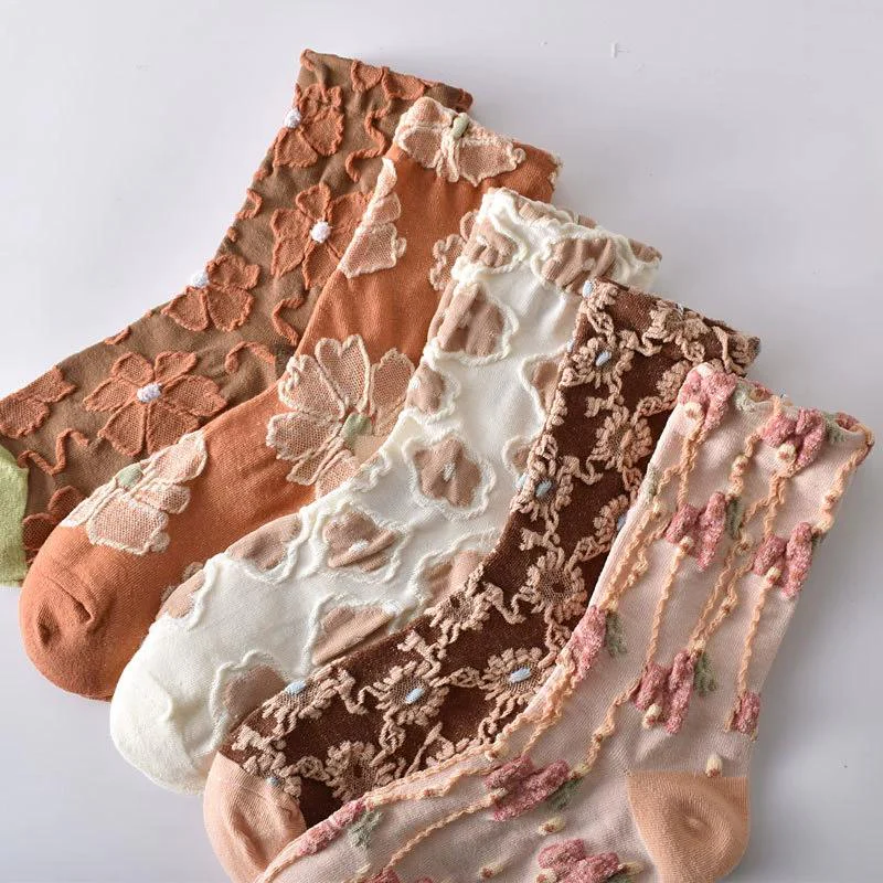 5 Pairs Womens Floral Socks - Image 9