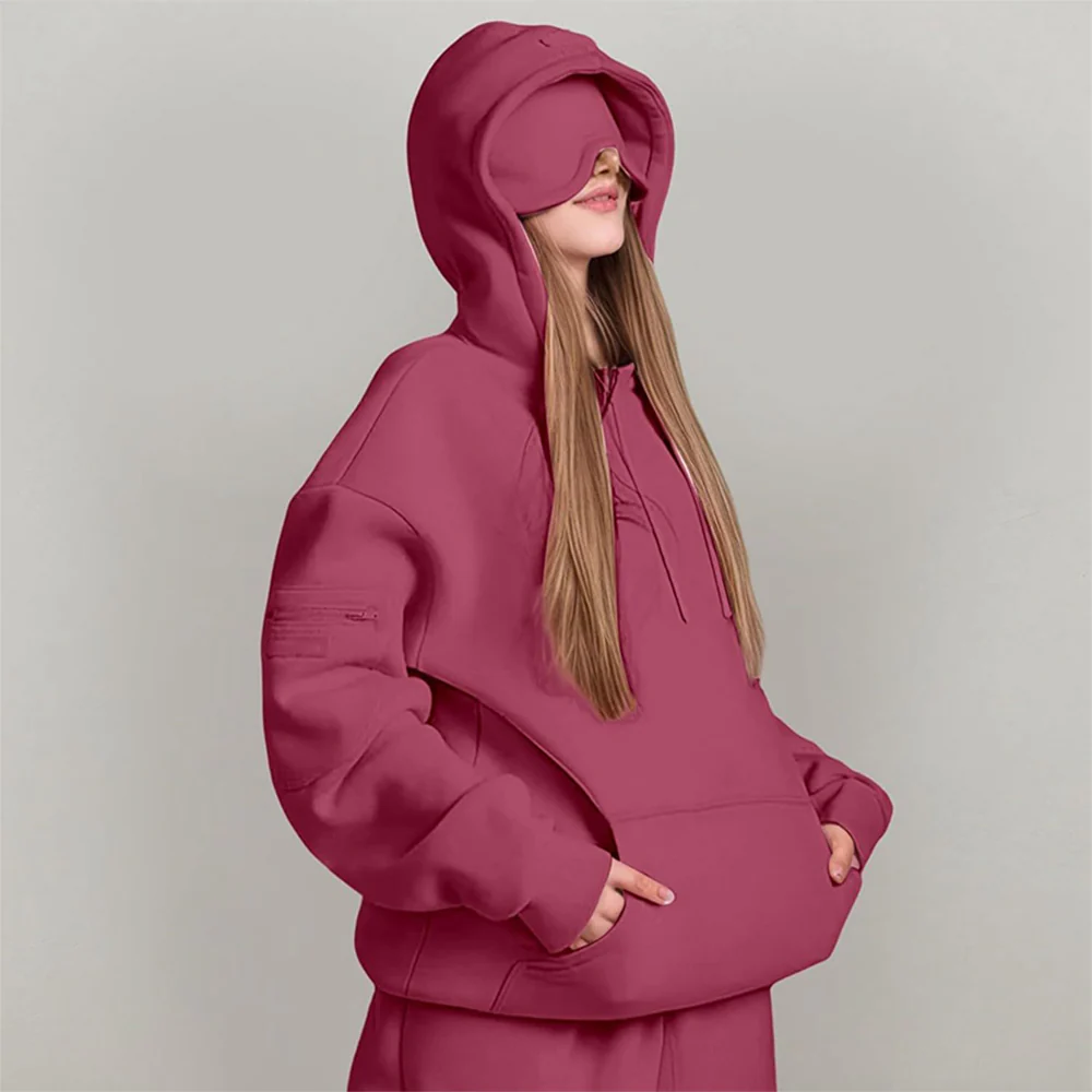 Airplane Model Travel Hoodie Eye Mask Built in Long Sleeve Oversized Sweatshirt - Image 15
