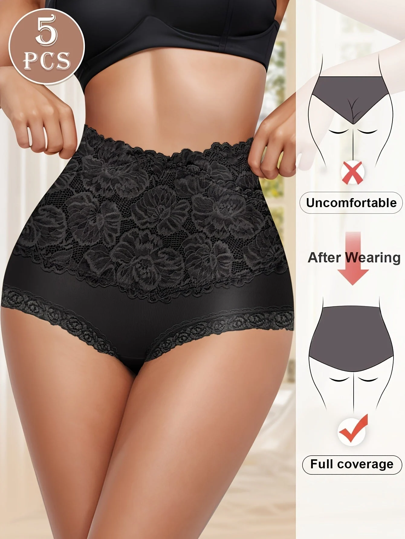 Comfy Everyday High-Waist Panties with Lace Trim, 5-Pack - Image 11