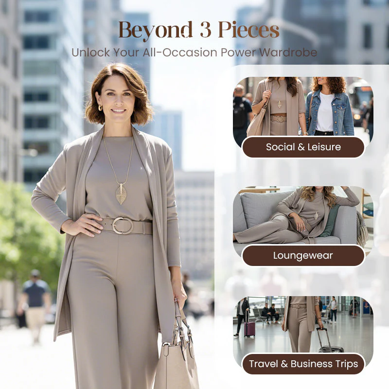 Elegant 3-Piece Set Including Long Cardigan, Top And Pants - Image 3