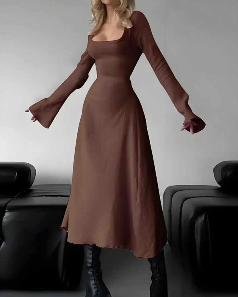 Elegant Lace-Up Square Neck A-Line Dress - Image 11