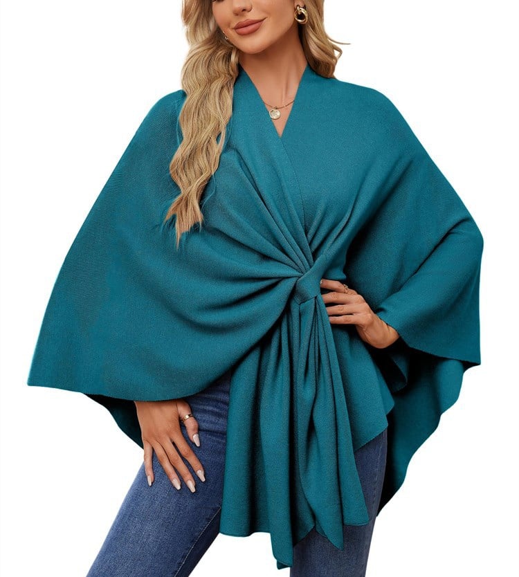 Elegant Shawl Wraps Soft Open Front Poncho Sweater - Image 12