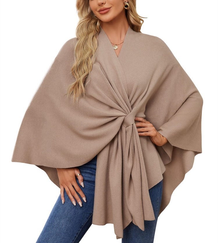 Elegant Shawl Wraps Soft Open Front Poncho Sweater - Image 6