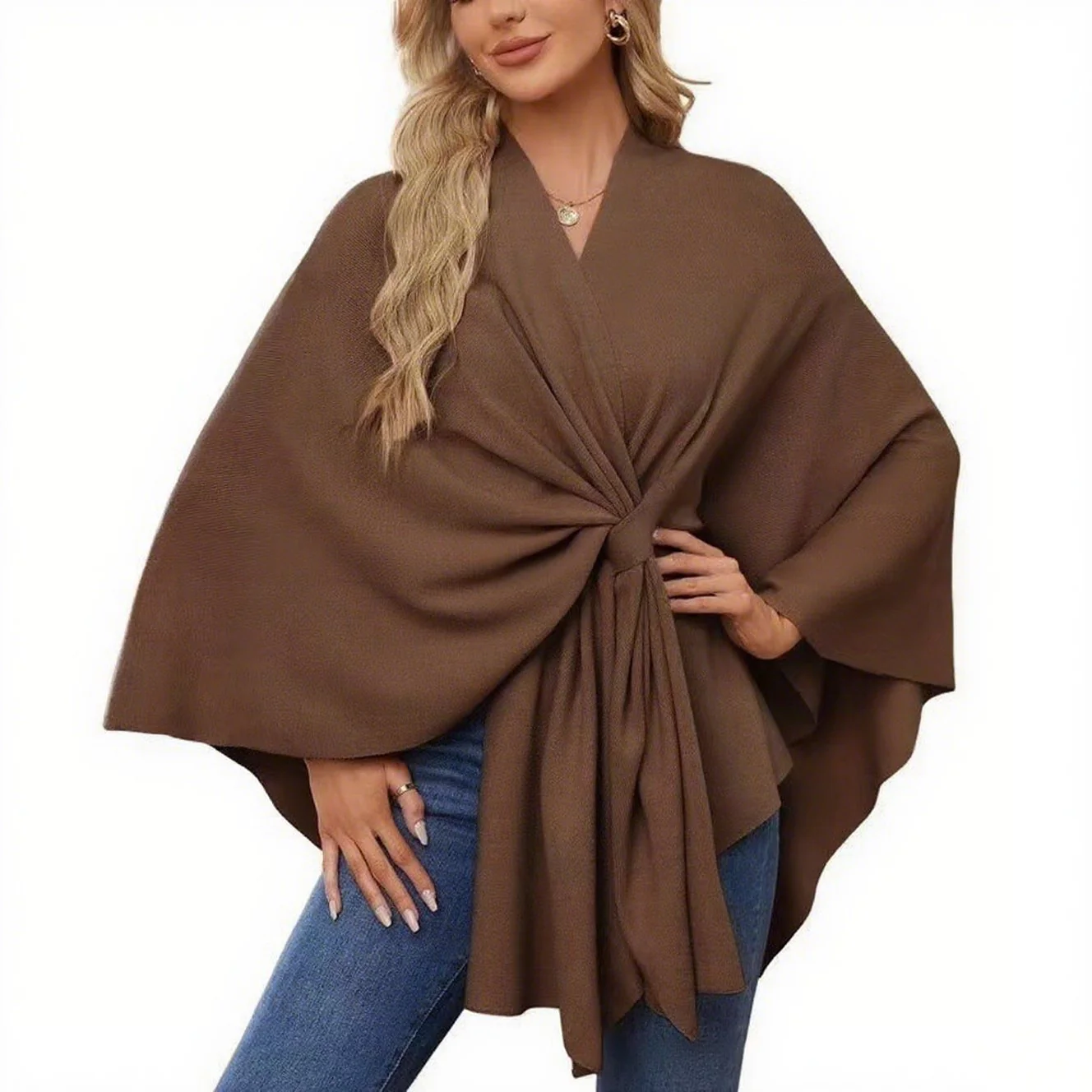 Elegant Shawl Wraps Soft Open Front Poncho Sweater - Image 7