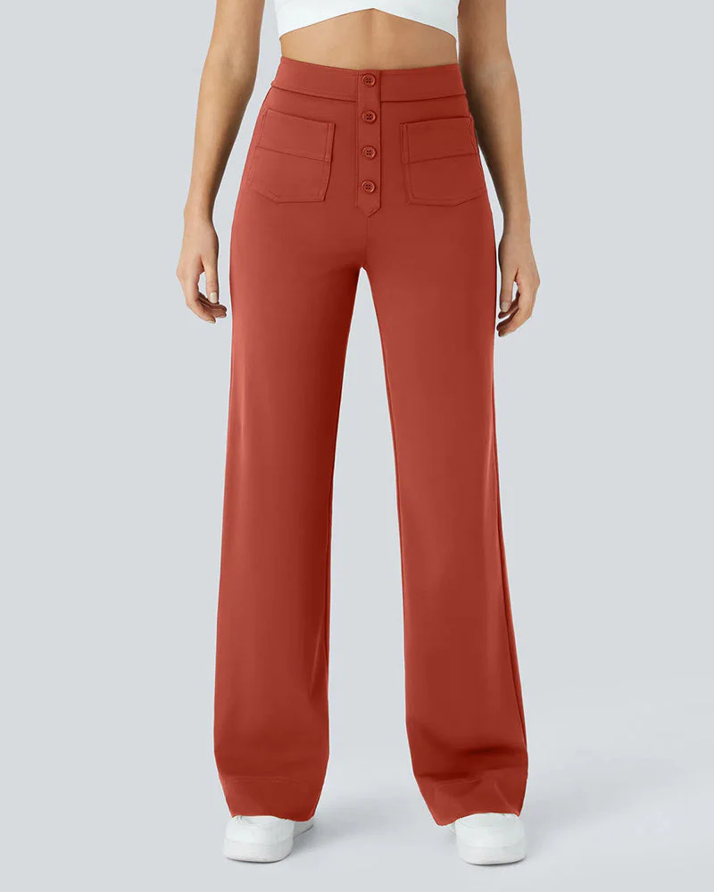 High-Waist Button Front Straight-Leg Pants - Image 8