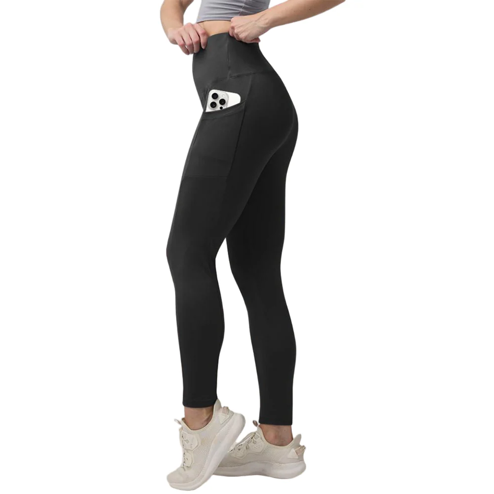 High Waisted Warm Wool Lined Tight Pants With Pockets - Image 3