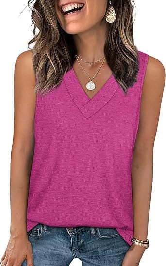 Women's Sleeveless V-Neck Slimming Loose Fit Casual Tank Top T-Shirt - Image 12