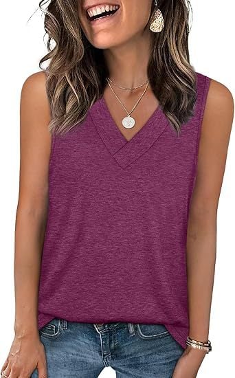 Women's Sleeveless V-Neck Slimming Loose Fit Casual Tank Top T-Shirt - Image 15