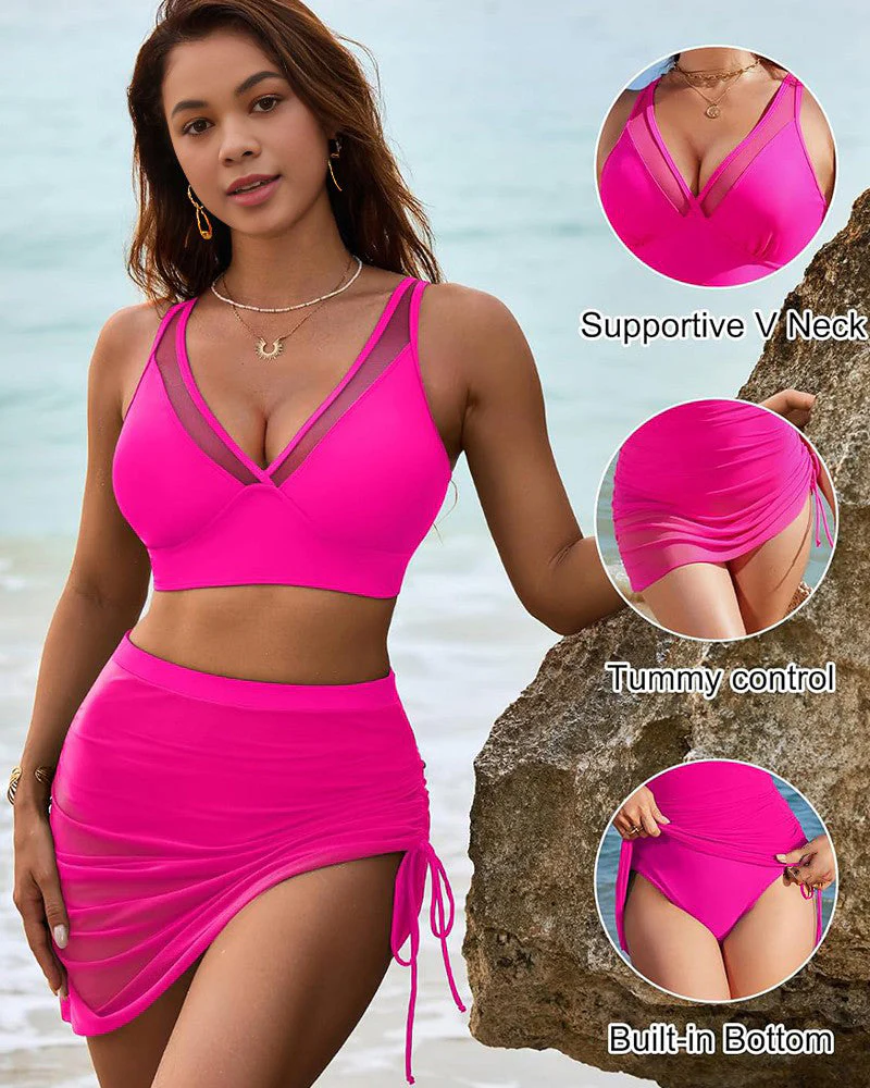 Mesh High Waisted Tummy Control Sarong Wraps Bikini Set - Image 20