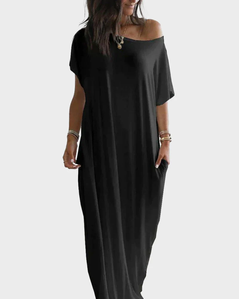 Off-Shoulder Batwing Sleeve Maxi Lounge Dress - Image 4