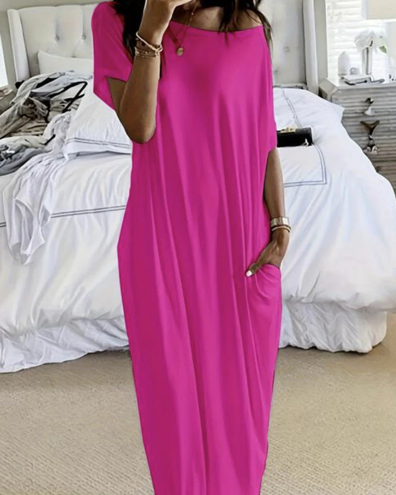 Off-Shoulder Batwing Sleeve Maxi Lounge Dress - Image 9
