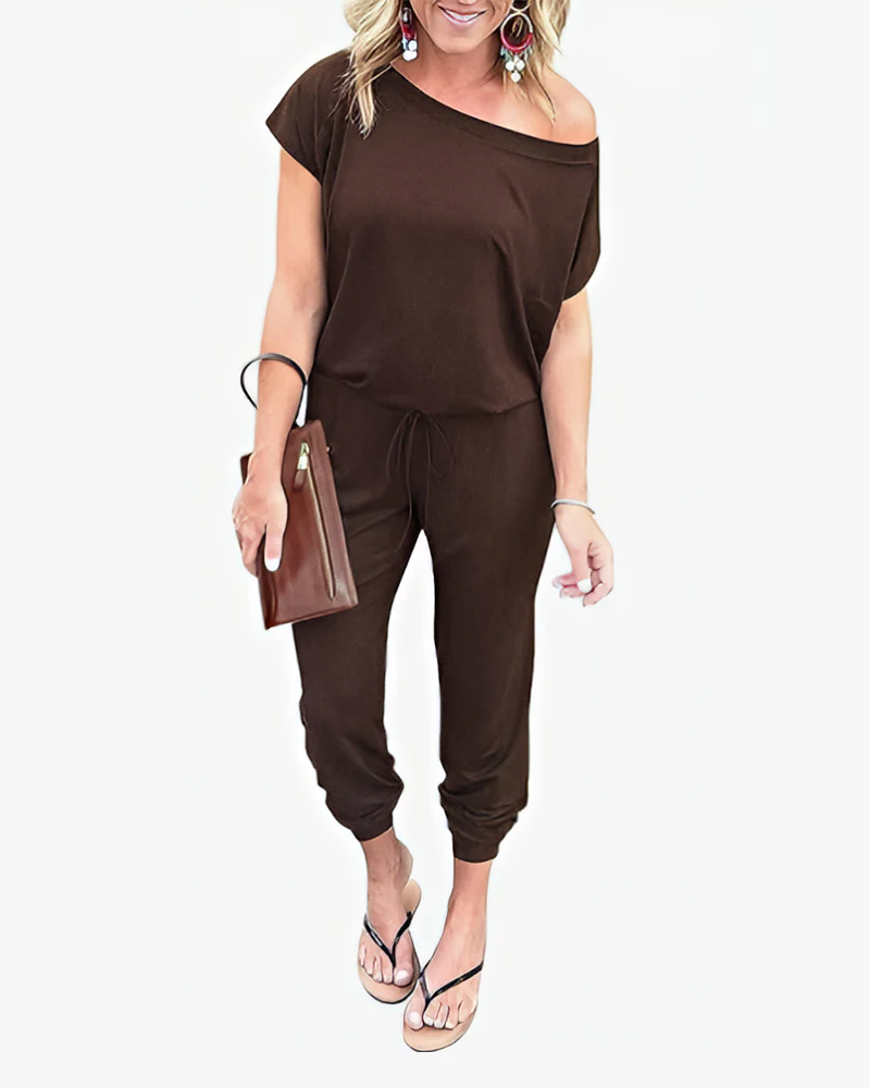 Off-Shoulder Short Sleeve Beam Foot Jumpsuit - Image 14