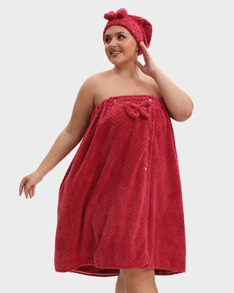 Plus Size Adjustable Bath Skirt & Quick-Dry Cap Set - Image 6