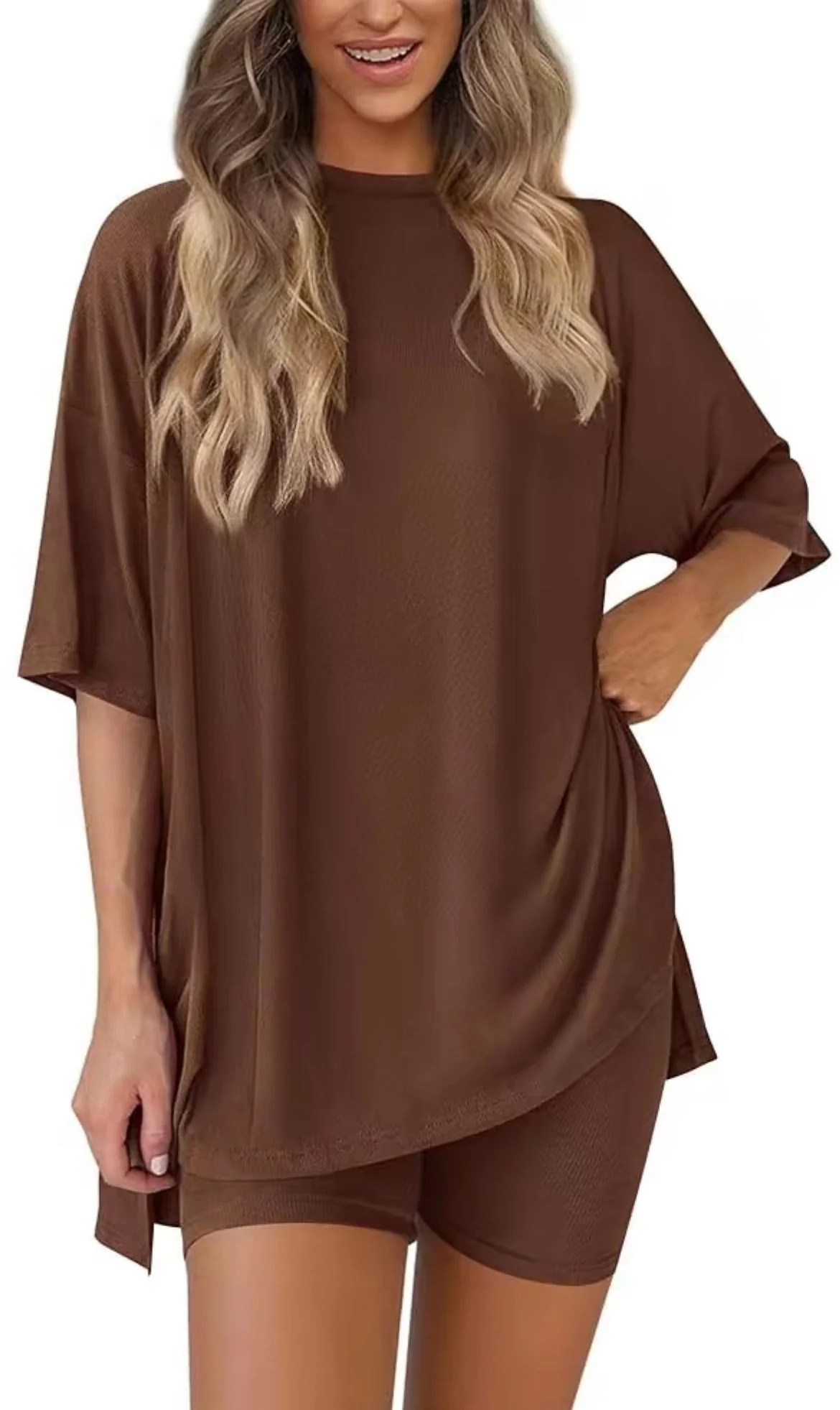 Casual Oversized 2-Piece Lounge Set with Crewneck & Split Hem - Image 10