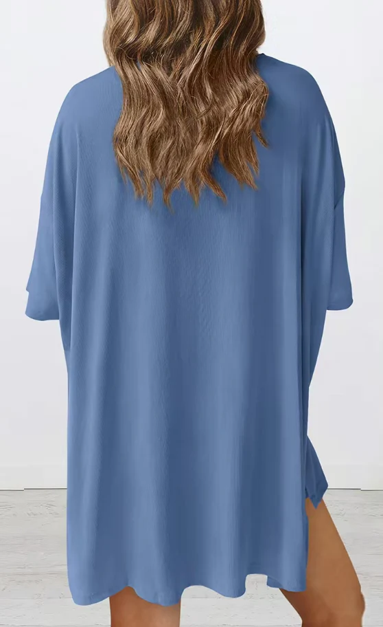 Casual Oversized 2-Piece Lounge Set with Crewneck & Split Hem - Image 3
