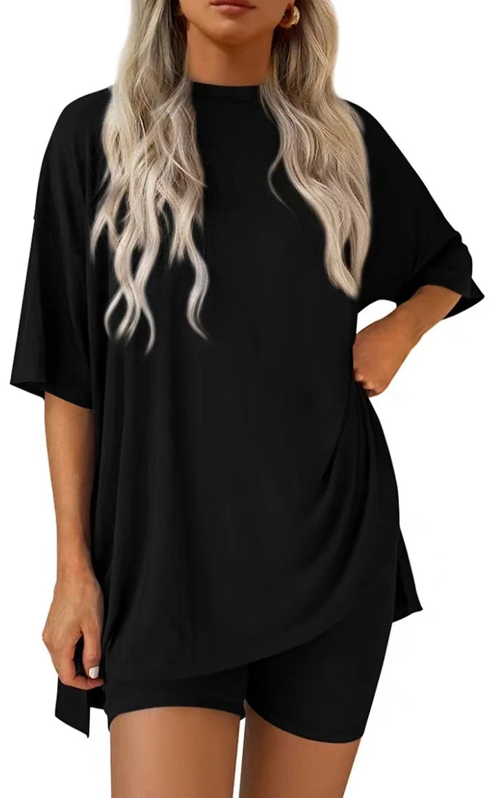 Casual Oversized 2-Piece Lounge Set with Crewneck & Split Hem - Image 8