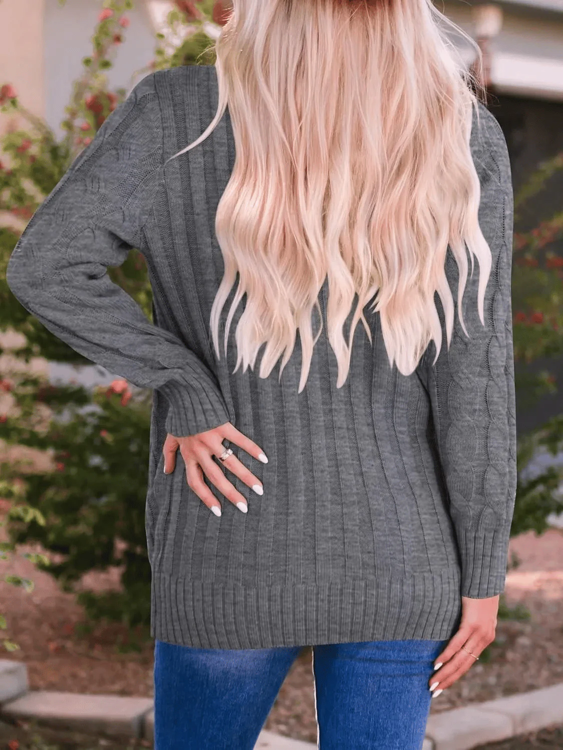 Women's Fall Casual Long Sleeve Button Down Open Front Cable Knit Cardigan - Image 12