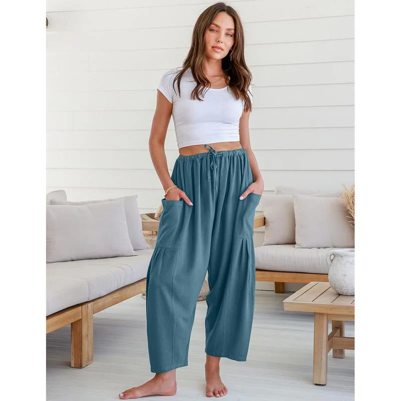 Women's Polyester Wide Leg Pants with Pockets - Image 11