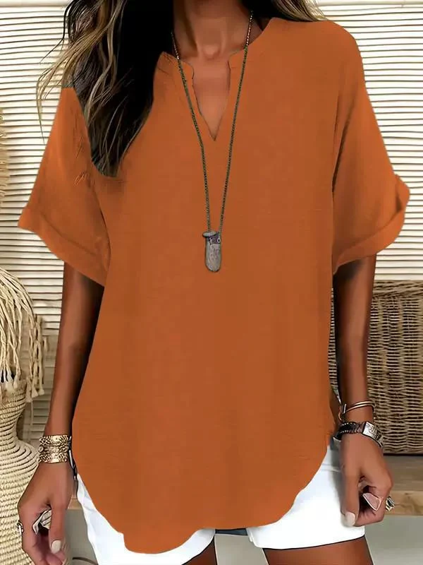 Women's Plain Shortsleeve Blouse, Casual Solid Color Top for Daily Wear, Ladies Clothes for All Seasons - Image 11