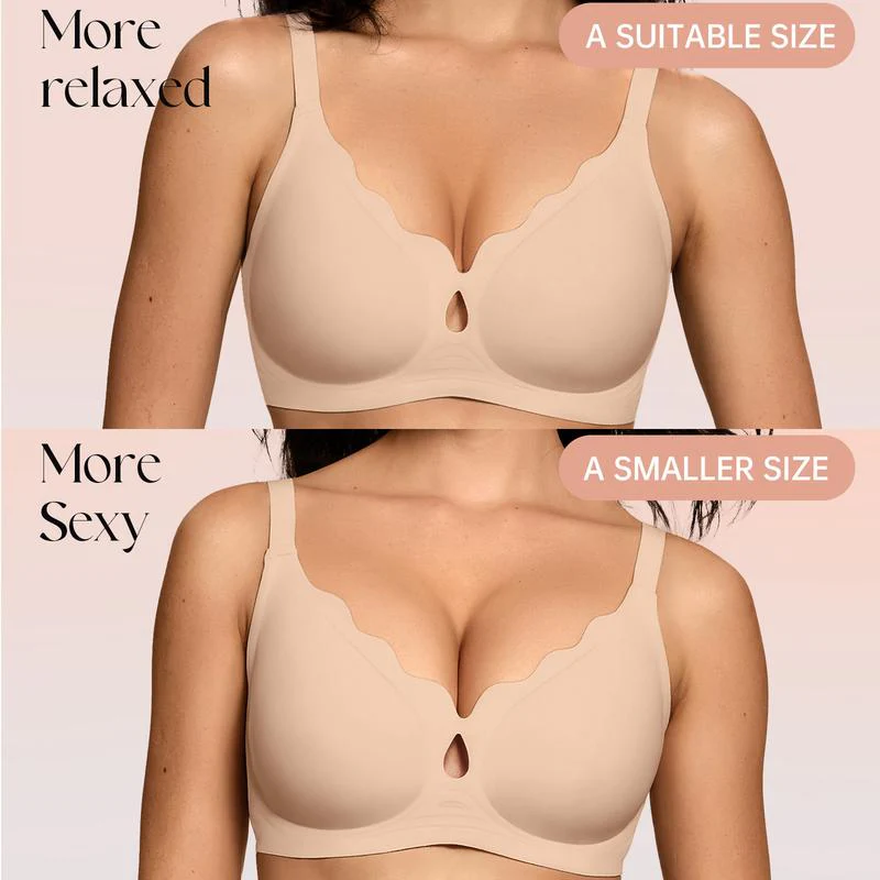 Women Water Drop Hollow Scalloped Flowers V Neck Bras - Image 3