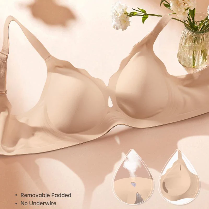 Women Water Drop Hollow Scalloped Flowers V Neck Bras - Image 4