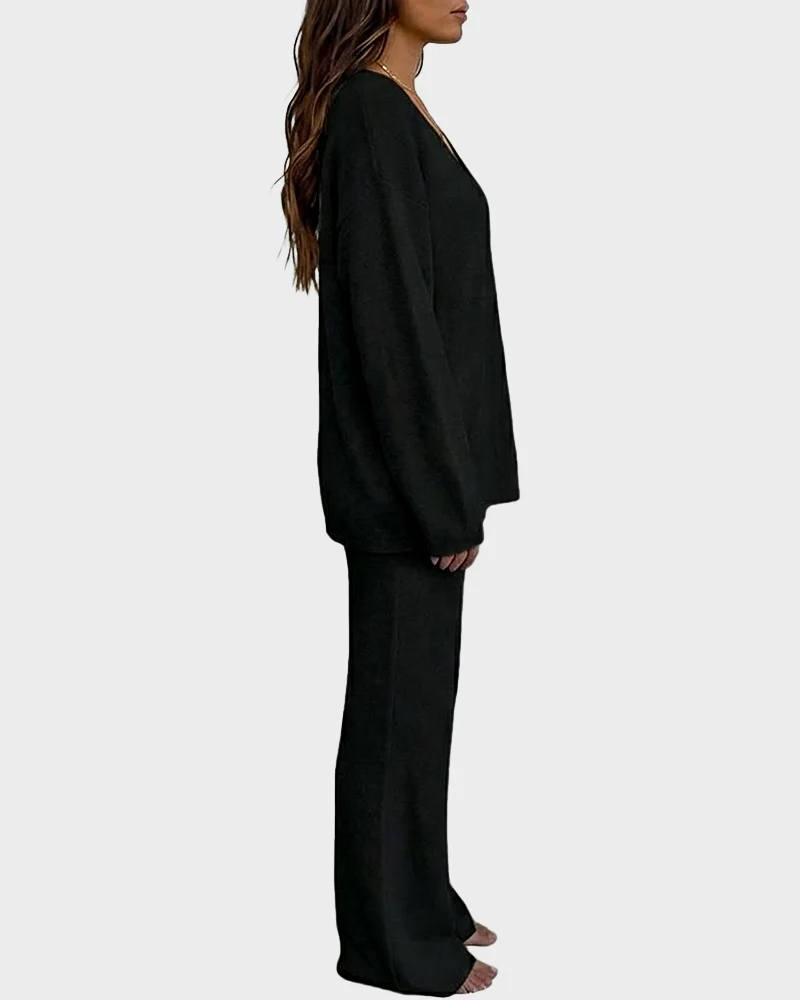 Soft Fuzzy V-Neck Loungewear Set - Image 7