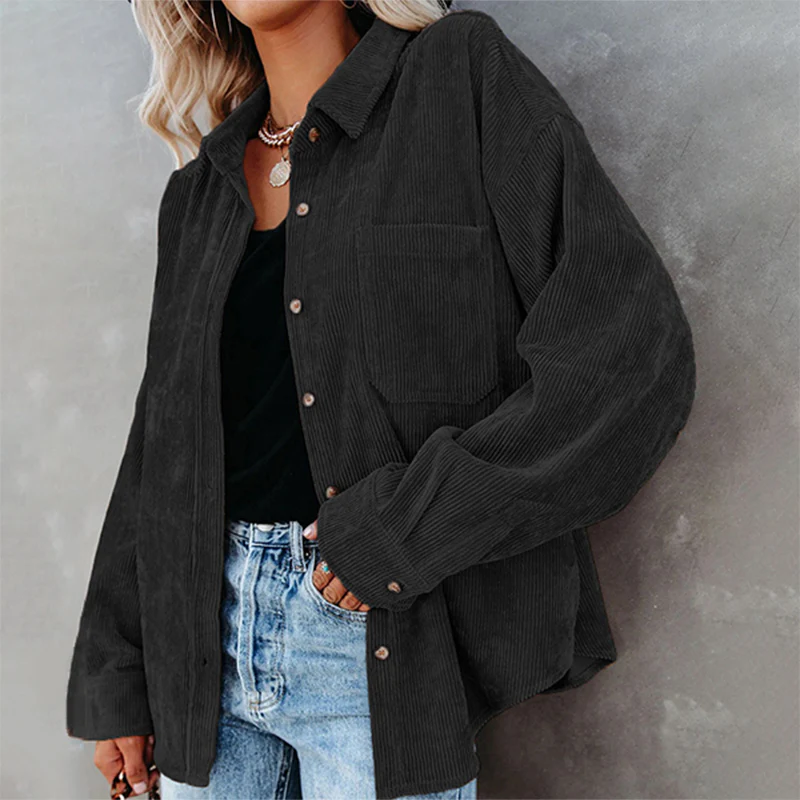Women's Plain Pocket Button Front Corduroy Shirt - Image 4