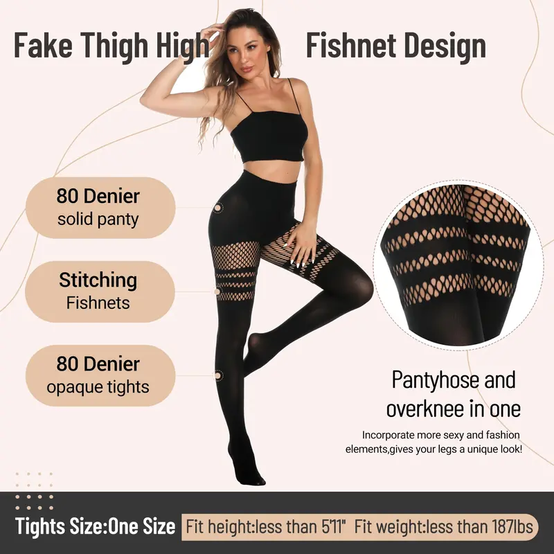 Women's Sexy Fishnet Mock Thigh High Stockings - Image 6