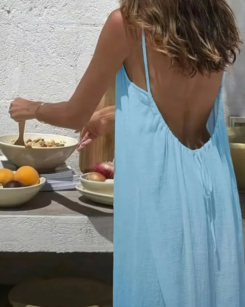 Women's Solid Color Backless Cami Dress - Image 22