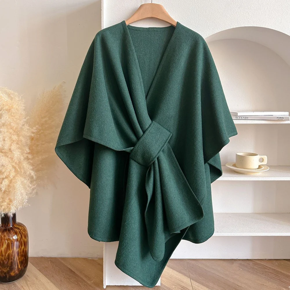 Women's Solid Color Cape Shawl Casual Elegant Wrap Shawl - Image 11