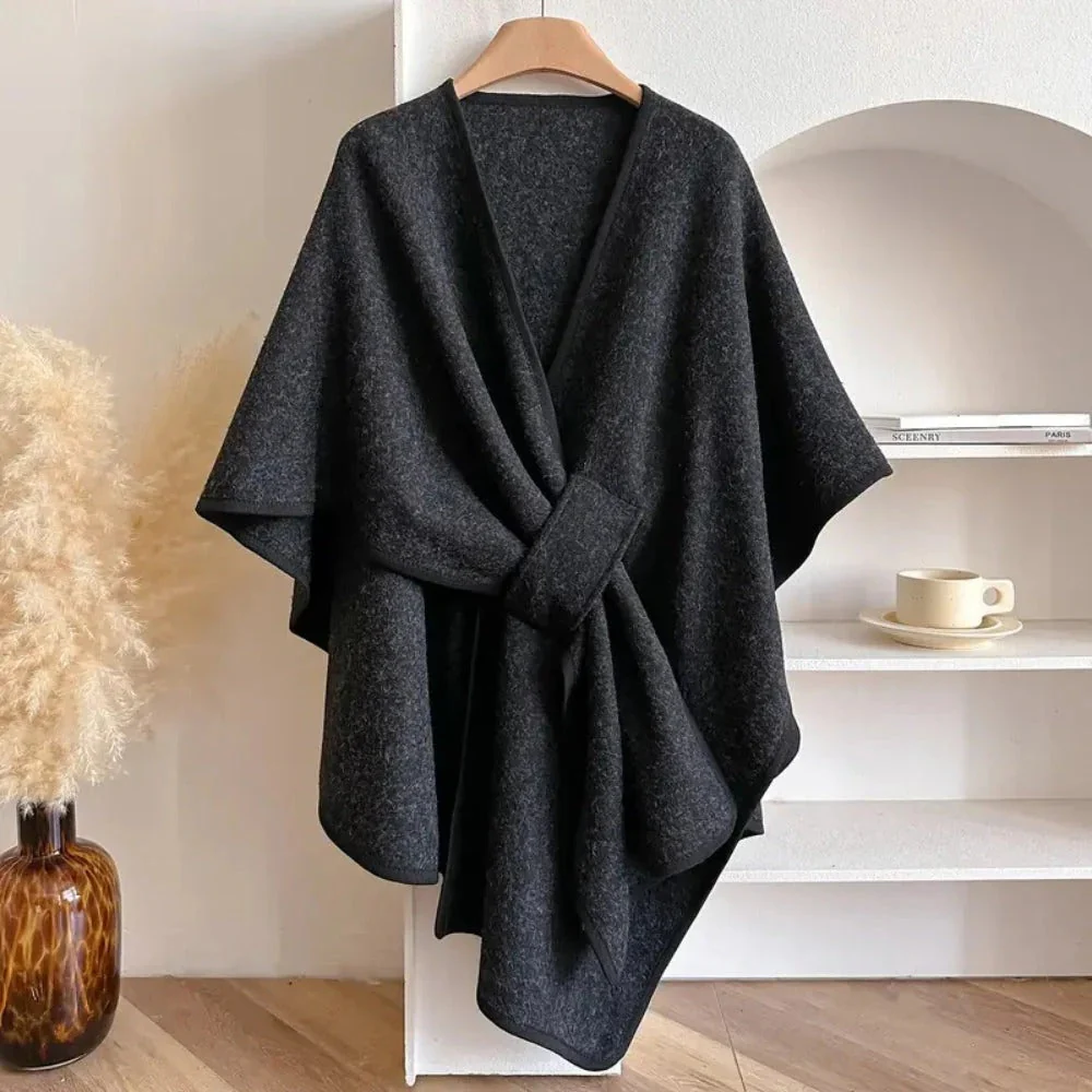 Women's Solid Color Cape Shawl Casual Elegant Wrap Shawl - Image 7